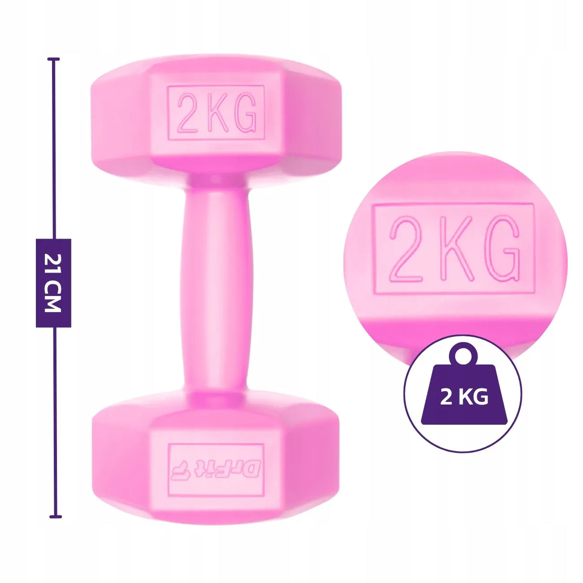 DrFit bituminiai hanteliai fitneso pratimams, šešiakampiai, 2 x 2 kg, rožiniai
