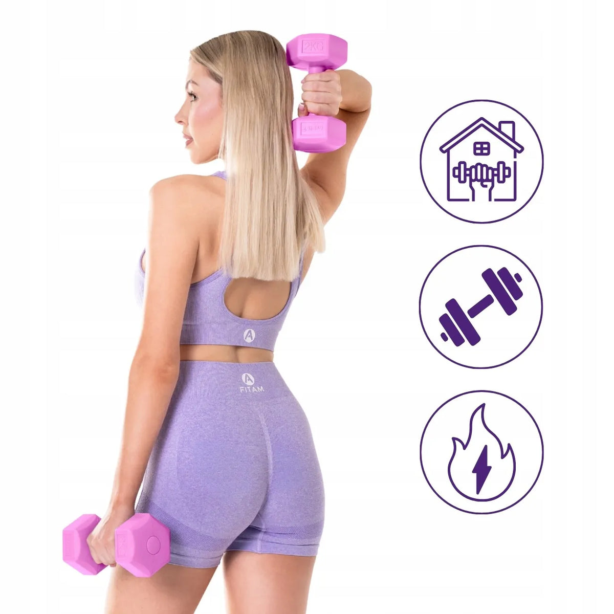 DrFit bituminiai hanteliai fitneso pratimams, šešiakampiai, 2 x 2 kg, rožiniai