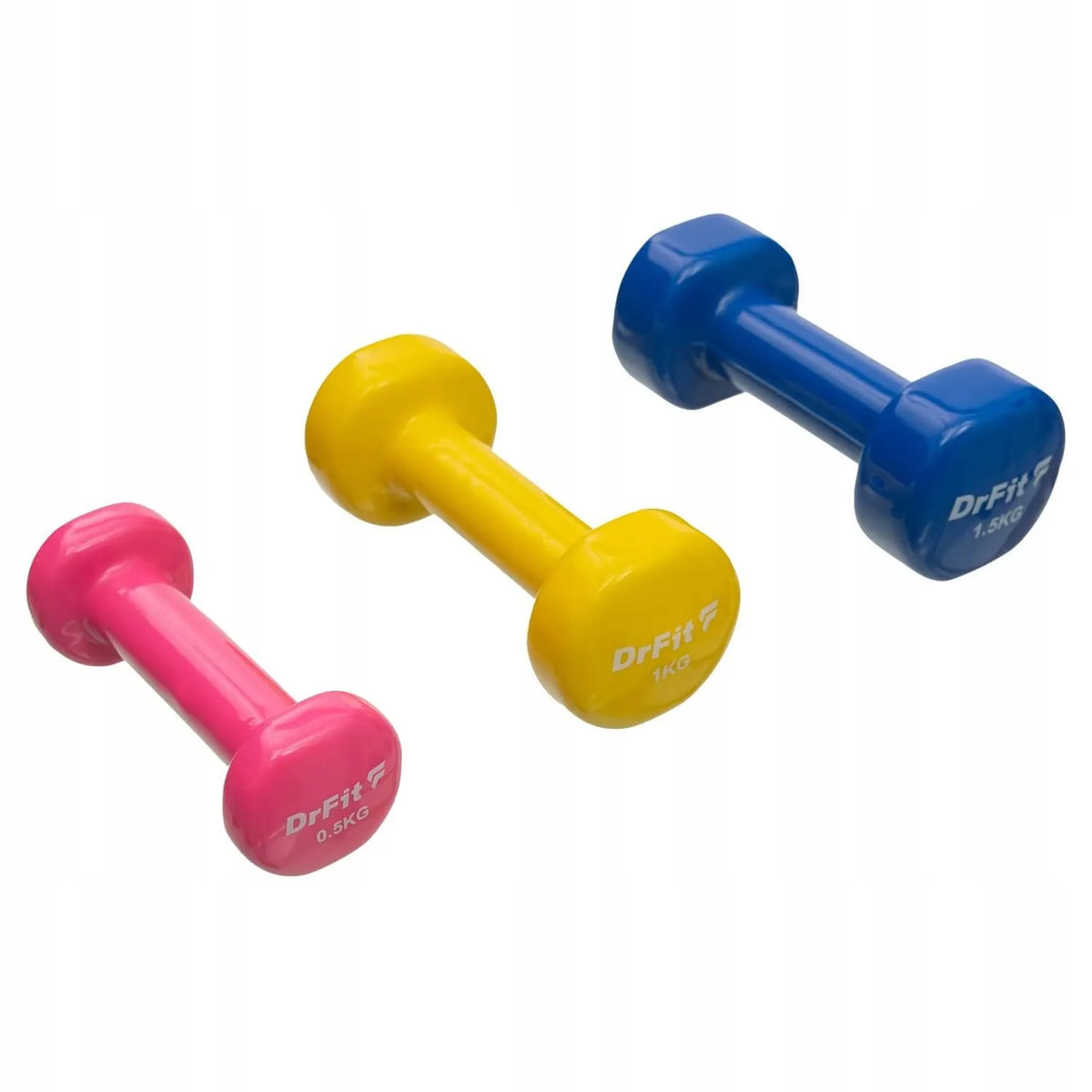 DrFit hantelių rinkinys su stovu, gumuoti, spalvoti, 6 vnt., skirtingo svorio, 6 kg