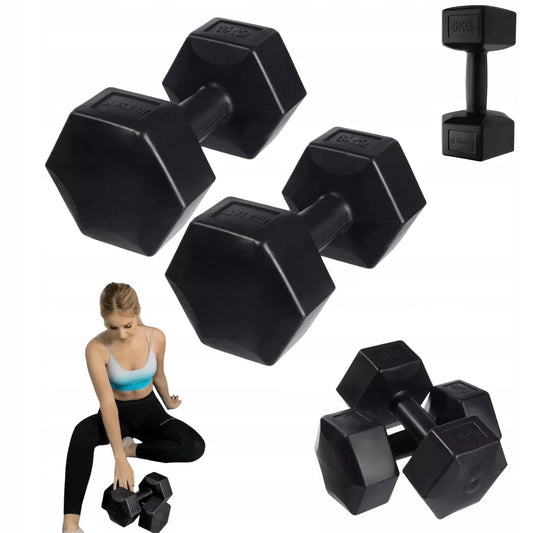 DrFit hantliai fitnesui, pilatesui ir jėgos treniruotėms, heksagoniniai, 2x6 kg, juodi