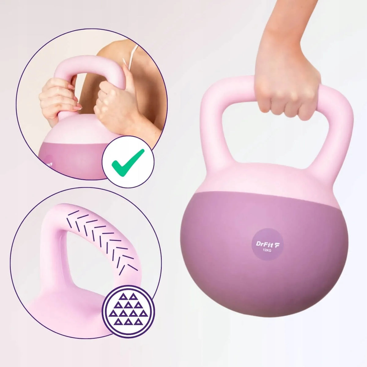 DrFit Kettlebell svoris, mankštos svoris, fioletinė spalva, 12 kg