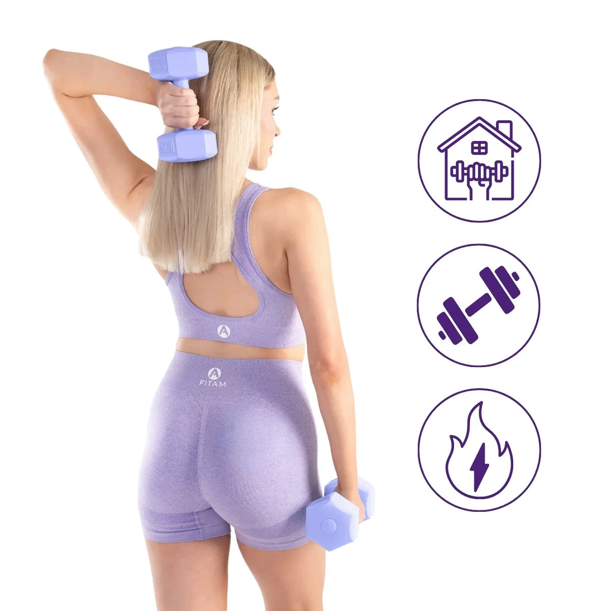 DrFit šešiakampiai fitneso svarmenys, 2x1,5 kg rinkinys, violetiniai