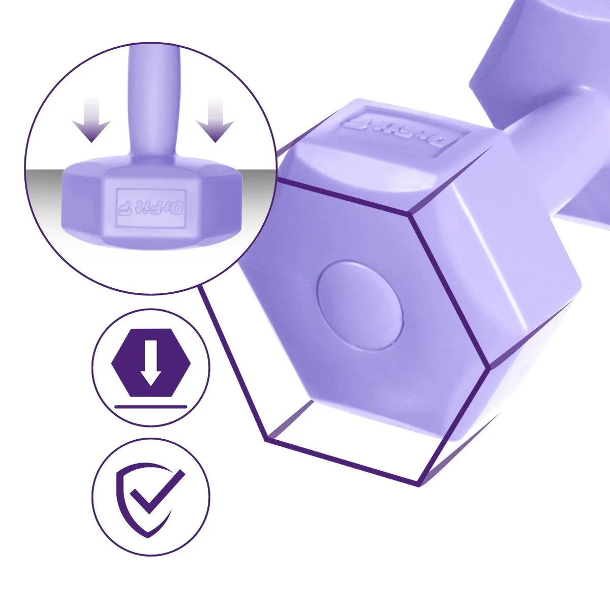 DrFit šešiakampiai fitneso svarmenys, 2x1,5 kg rinkinys, violetiniai