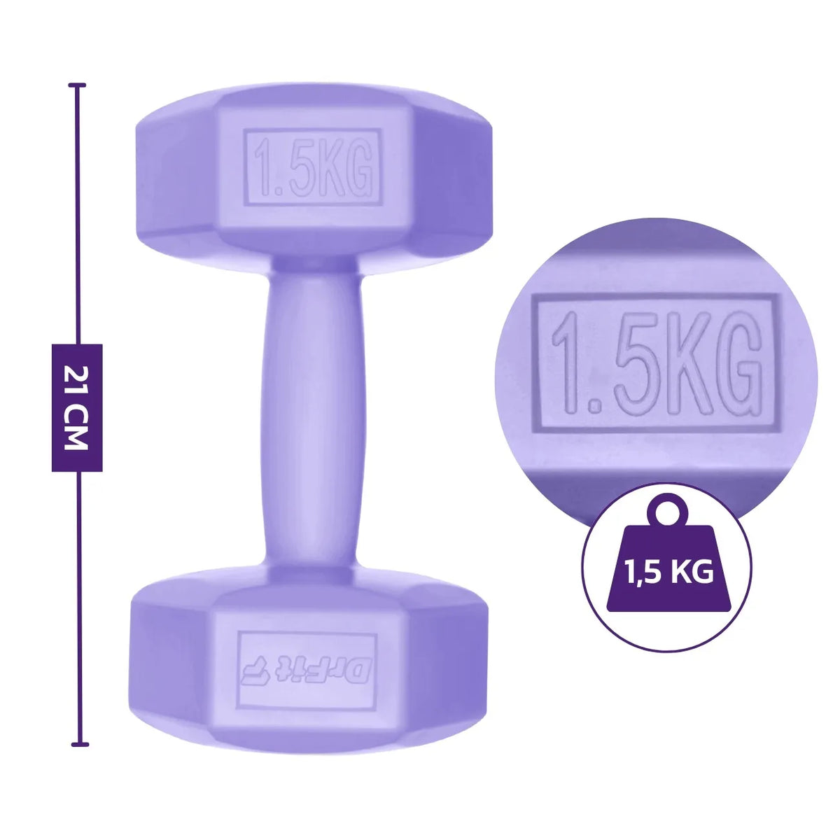 DrFit šešiakampiai fitneso svarmenys, 2x1,5 kg rinkinys, violetiniai