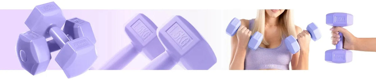 DrFit šešiakampiai fitneso svarmenys, 2x1,5 kg rinkinys, violetiniai