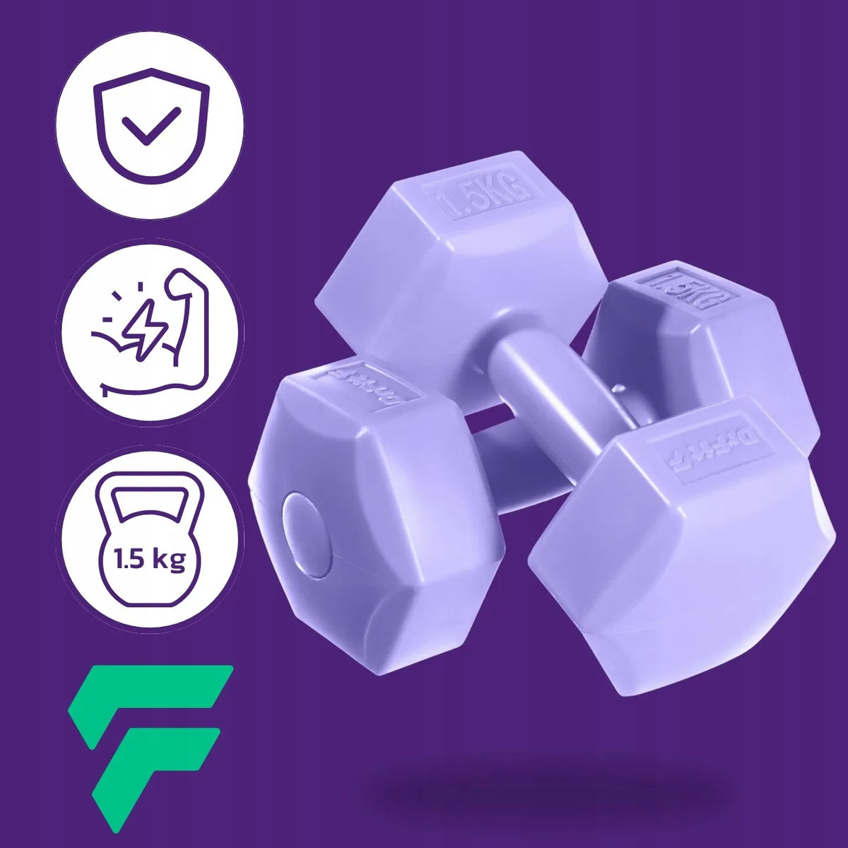 DrFit šešiakampiai fitneso svarmenys, 2x1,5 kg rinkinys, violetiniai