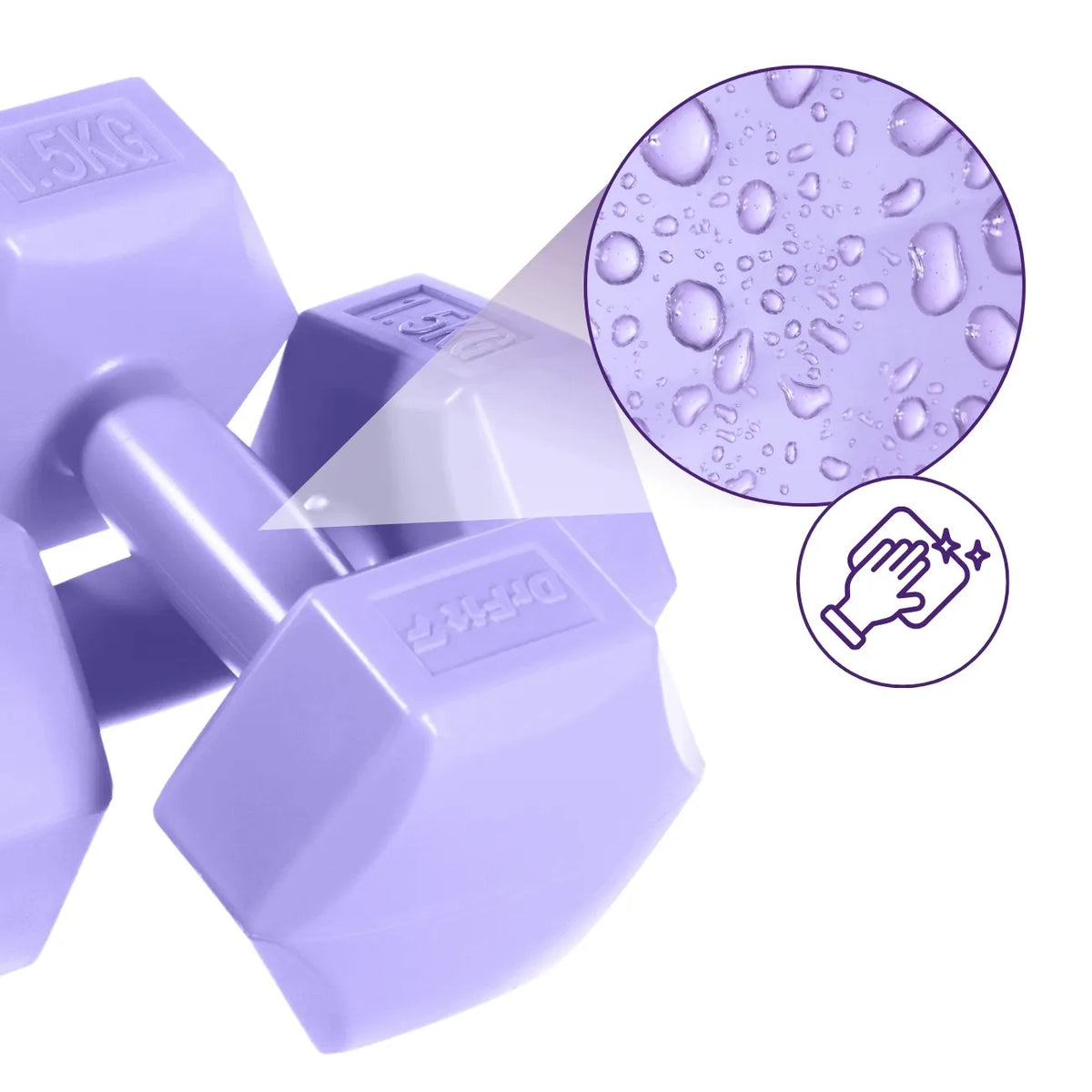DrFit šešiakampiai fitneso svarmenys, 2x1,5 kg rinkinys, violetiniai