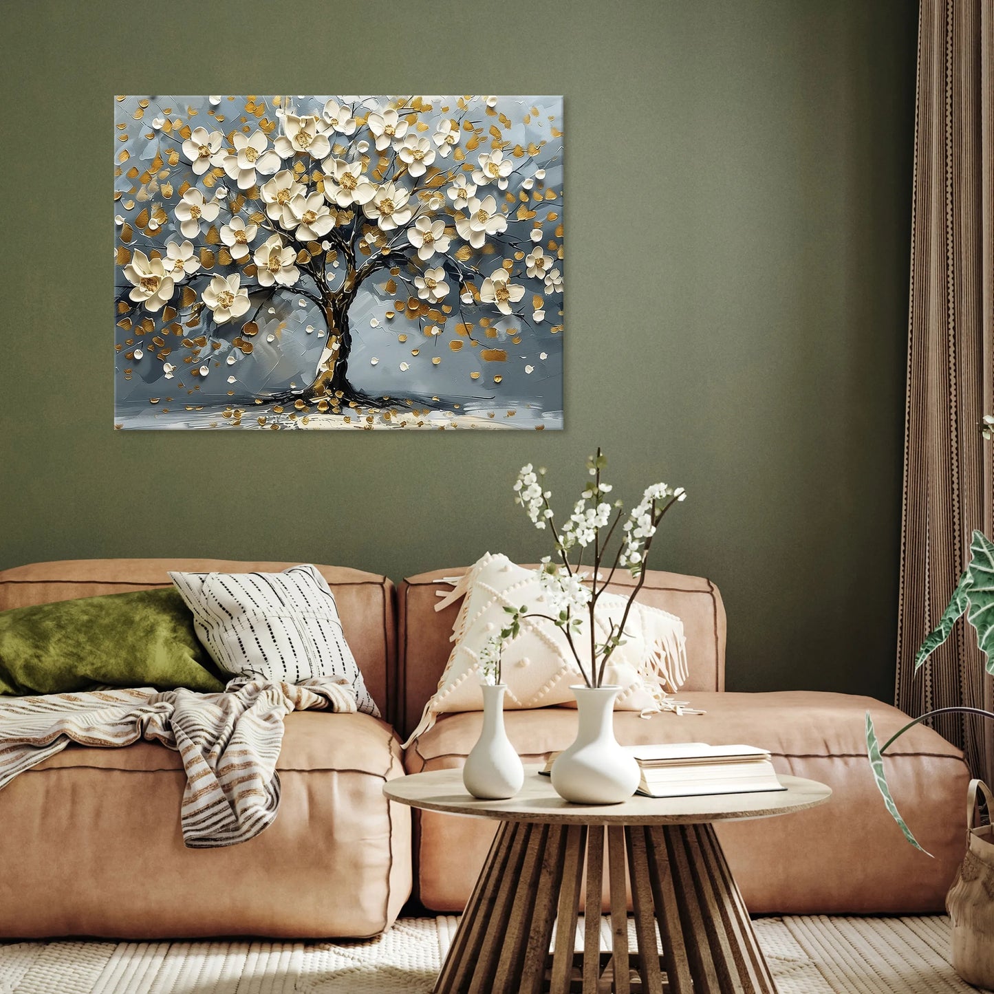 Drobė „Gyvybės medis su gėlėmis“ miegamajam ir svetainei, 100x70 cm