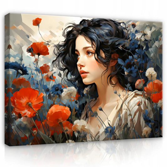 Drobė „Moteris su aguonomis“ 120x80 cm – sienų dekoracija svetainei ir miegamajam