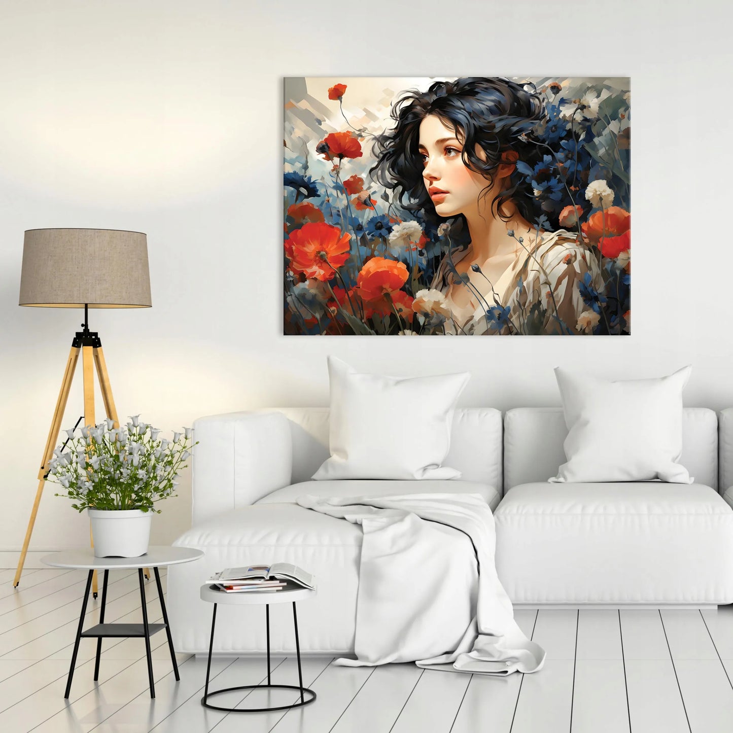 Drobė „Moteris su aguonomis“ 120x80 cm – sienų dekoracija svetainei ir miegamajam