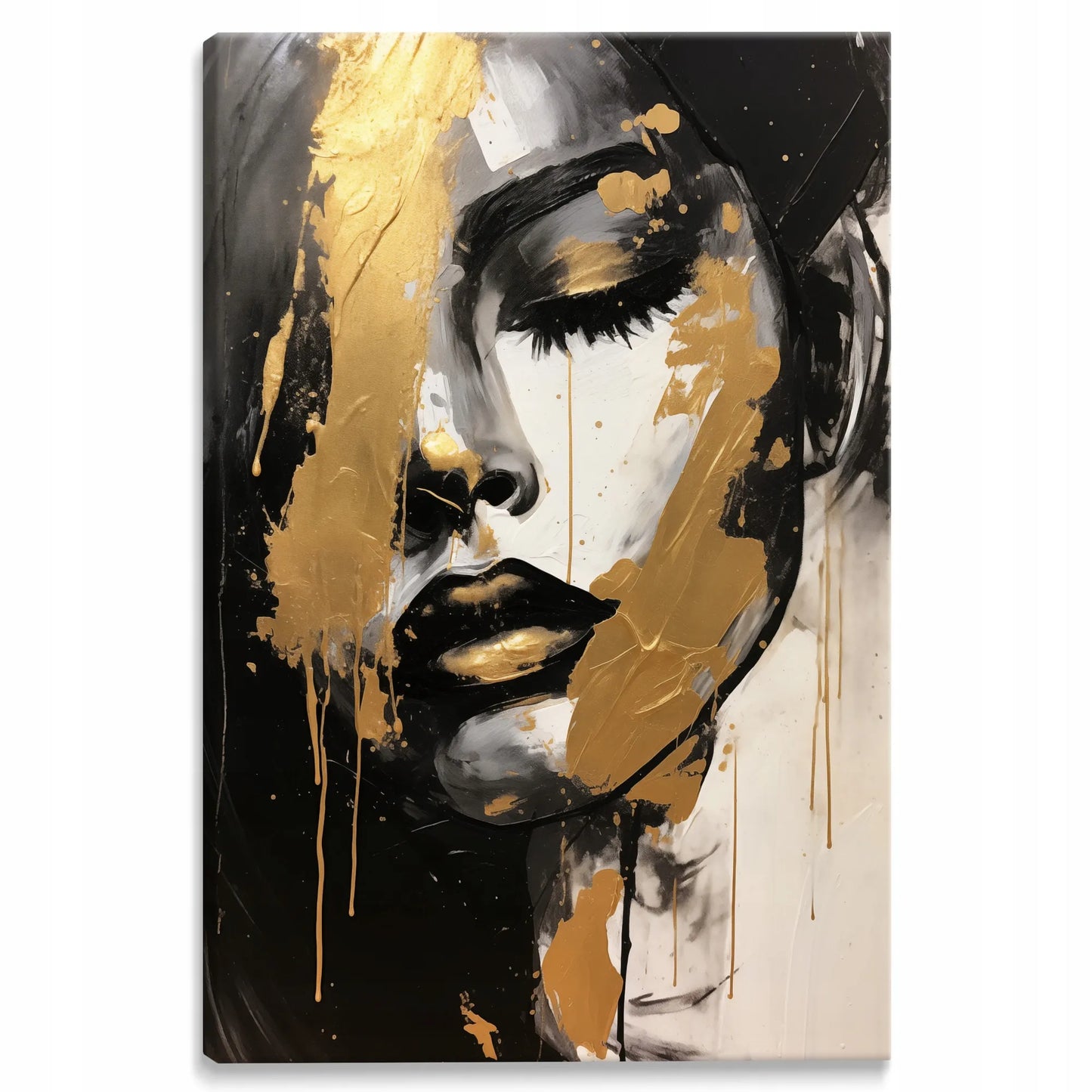 Drobė paveikslas svetainei, auksinis moters portretas, glamūro stilius, 50x70