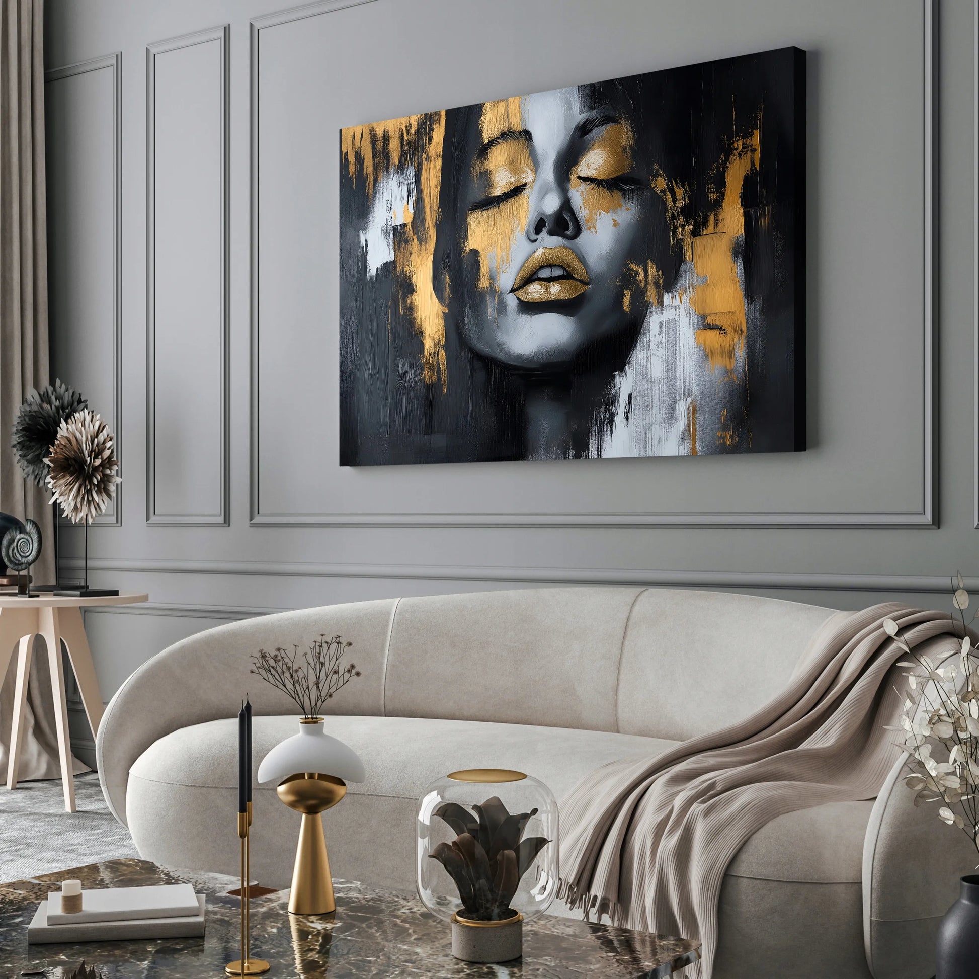 Drobė su paveikslu Moters veido abstrakcija, didelis XXL, svetainei ir miegamajam 120x80cm