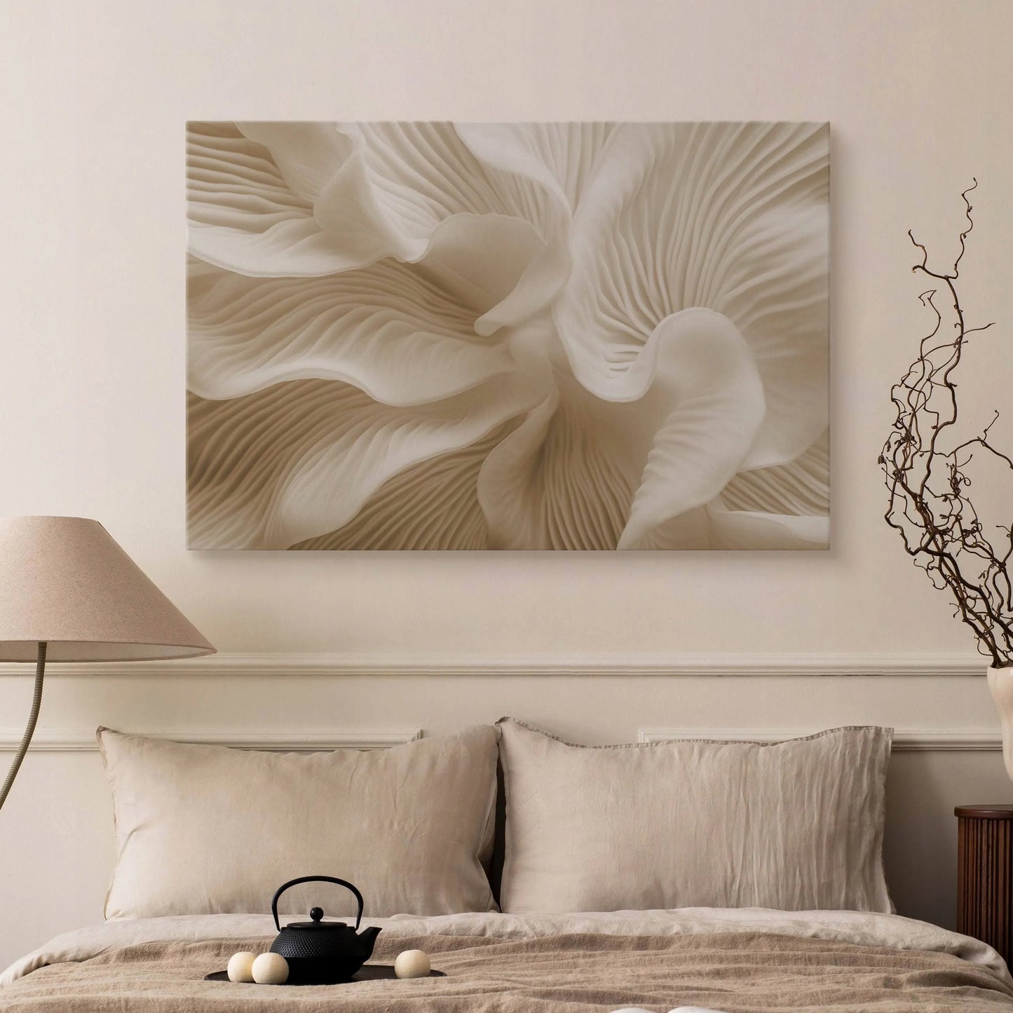 Drobės paveikslas svetainei, smėlio spalvos bangos, abstrakcija, boho stiliaus „glamour“ 120x80