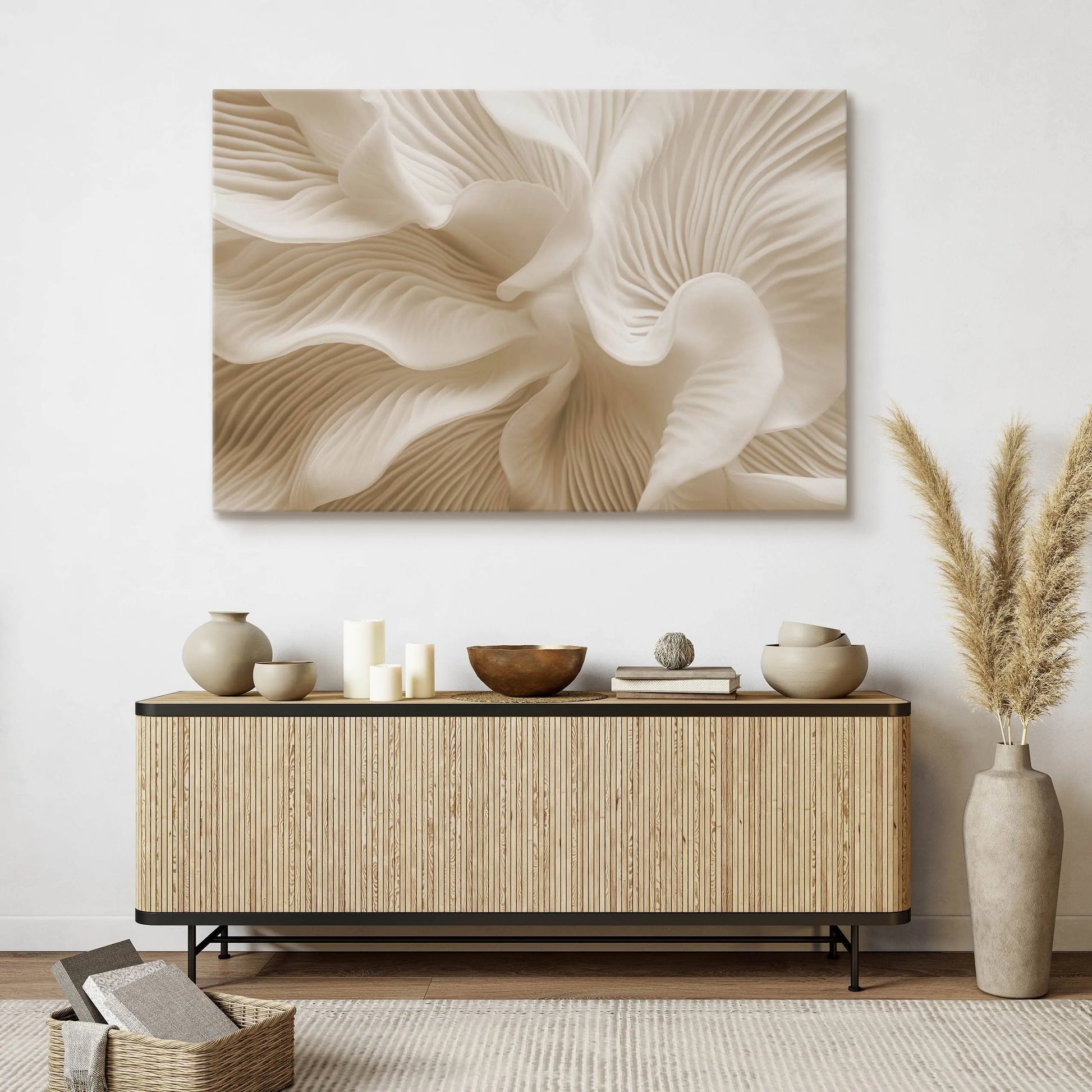 Drobės paveikslas svetainei, smėlio spalvos bangos, abstrakcija, boho stiliaus „glamour“ 120x80