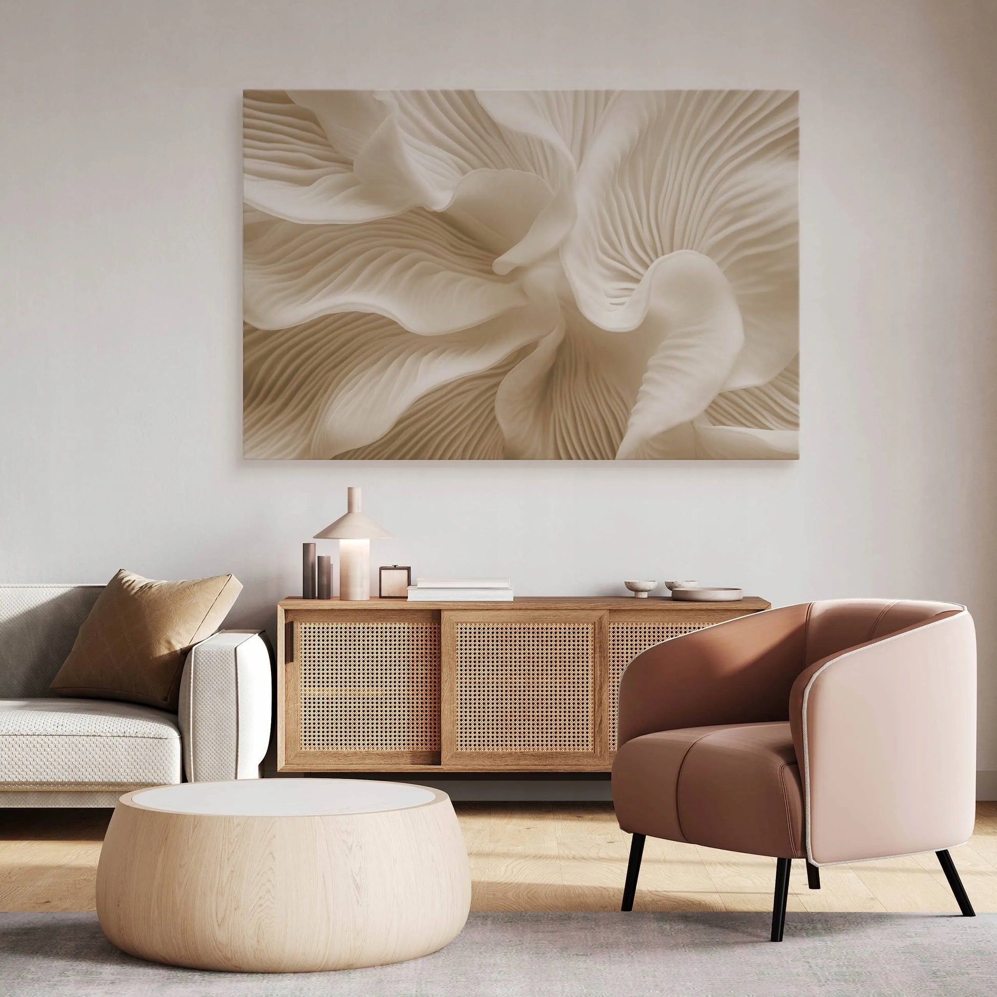 Drobės paveikslas svetainei, smėlio spalvos bangos, abstrakcija, boho stiliaus „glamour“ 120x80