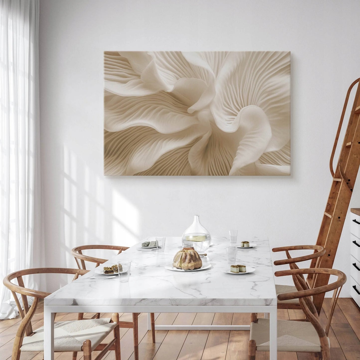 Drobės paveikslas svetainei, smėlio spalvos bangos, abstrakcija, boho stiliaus „glamour“ 120x80