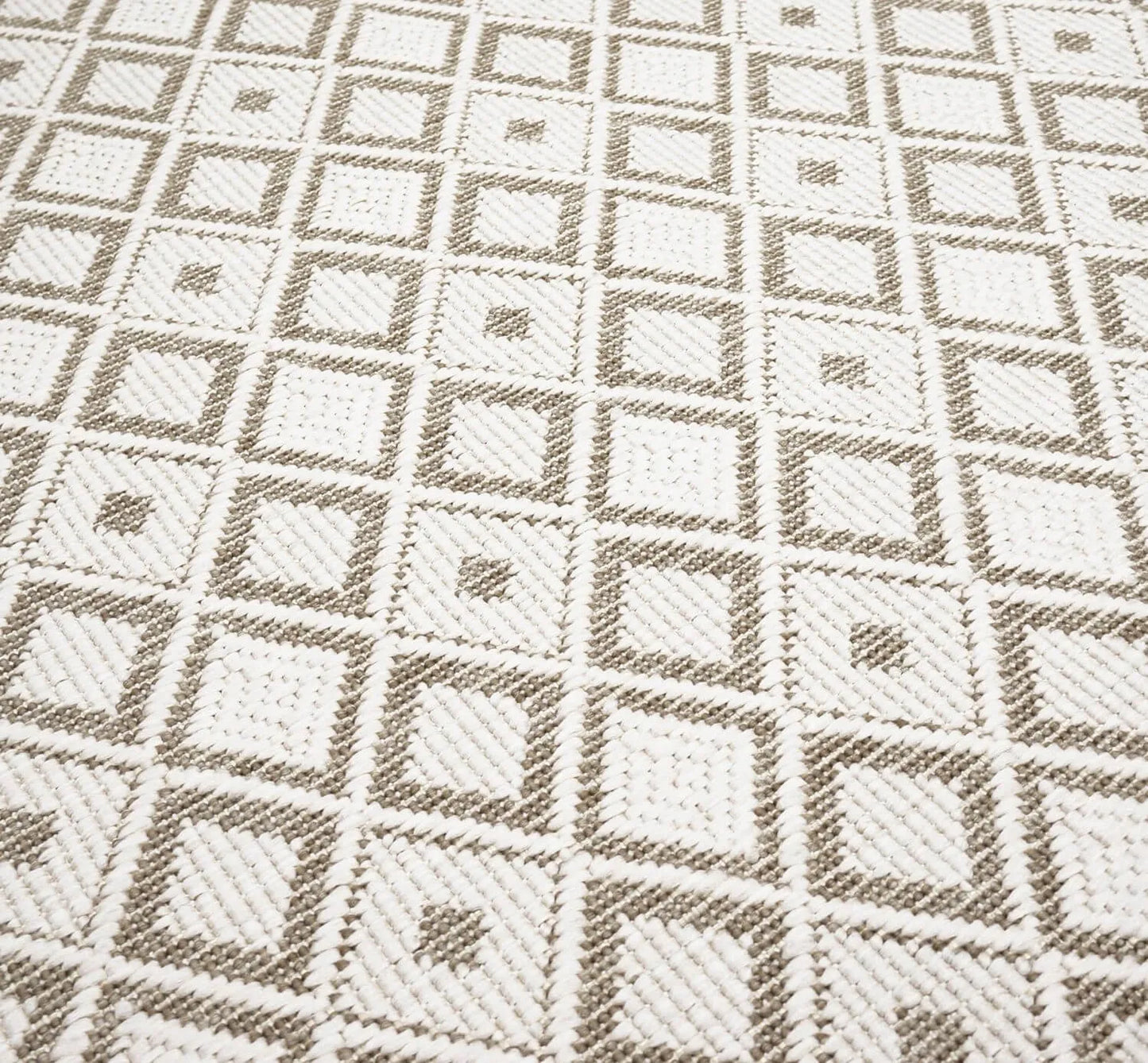 Dvipusis lauko kilimas terasai ir balkonui, pintas, 120x170 cm, smėlio spalvos