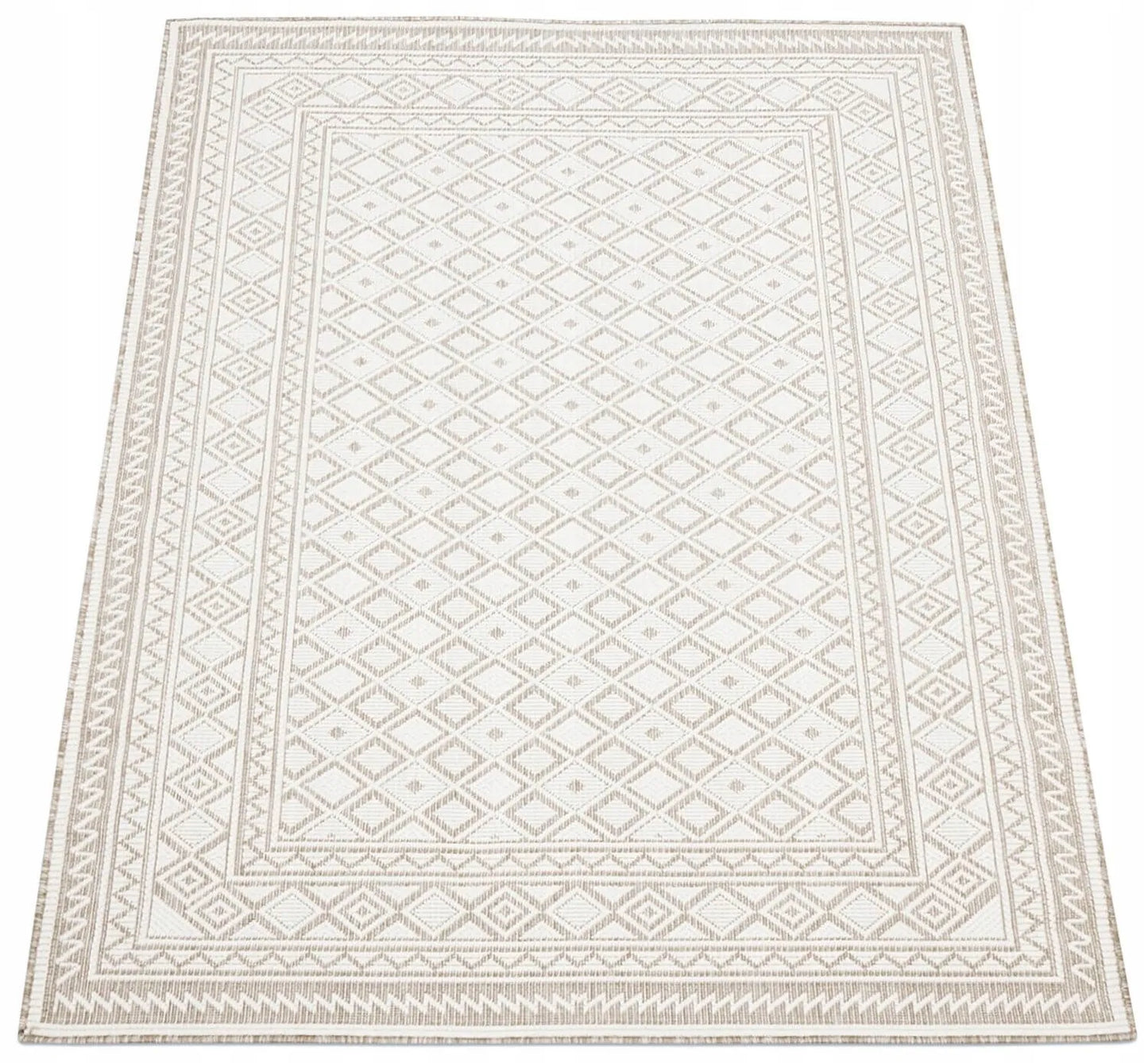 Dvipusis lauko kilimas terasai ir balkonui, pintas, 120x170 cm, smėlio spalvos
