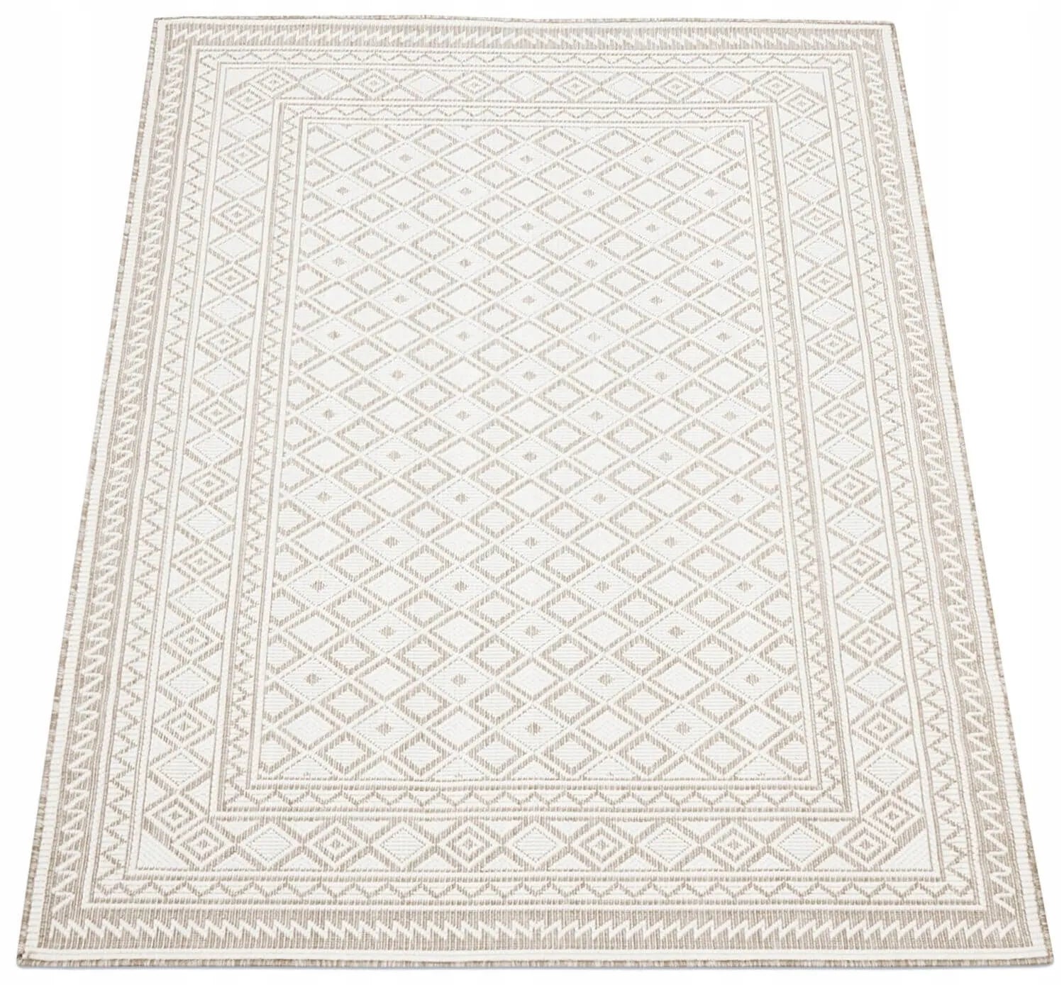 Dvipusis lauko kilimas terasai ir balkonui, pintas, 120x170 cm, smėlio spalvos