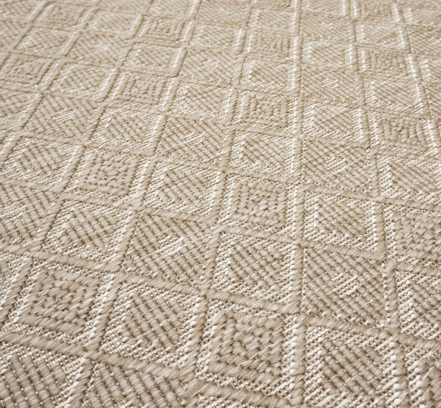Dvipusis lauko kilimas terasai ir balkonui, pintas, 120x170 cm, smėlio spalvos