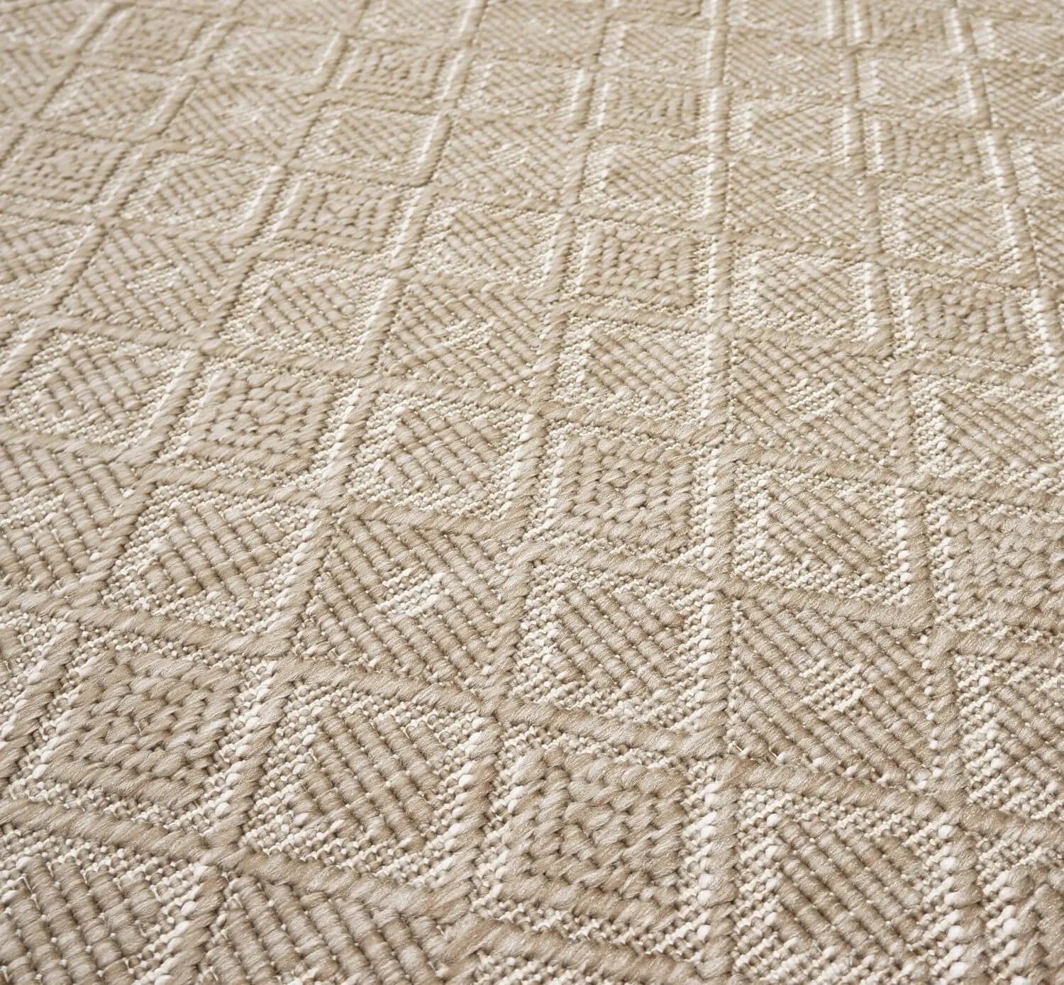 Dvipusis lauko kilimas terasai ir balkonui, pintas, 120x170 cm, smėlio spalvos