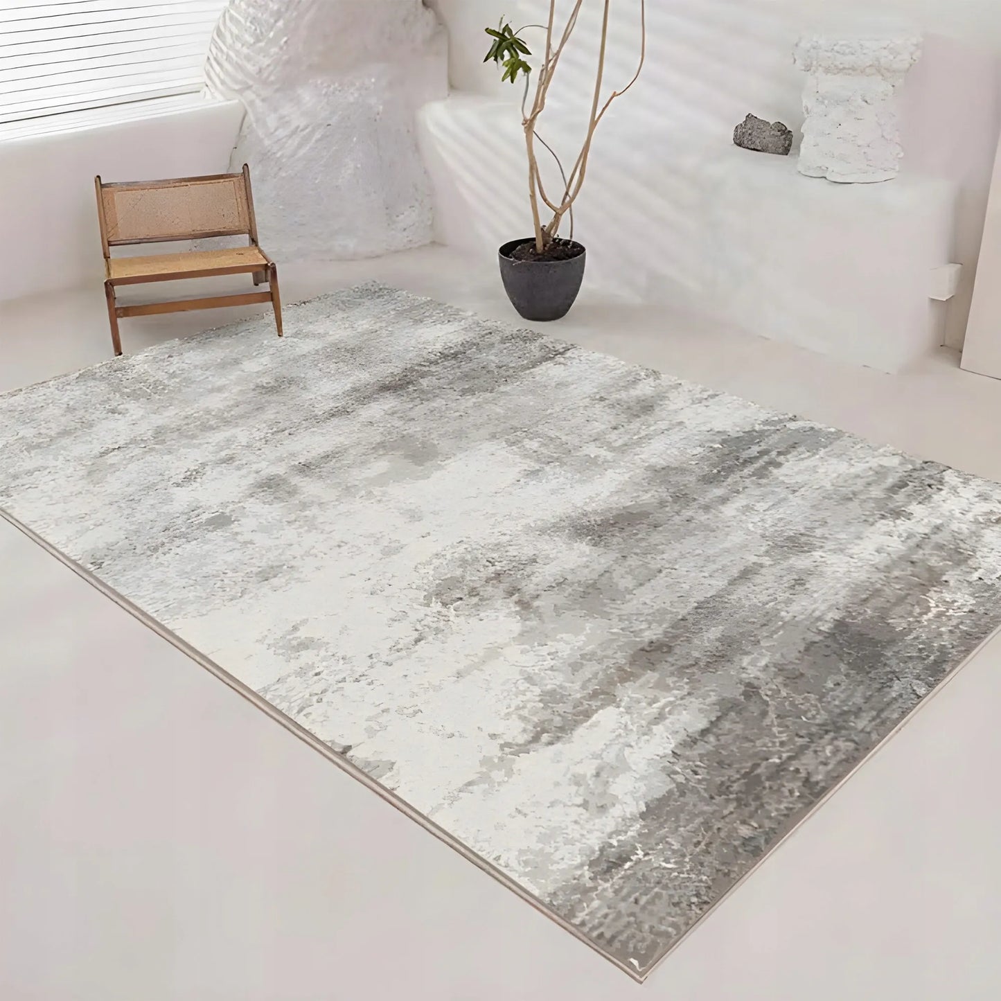 Dywan BCF 160x220 cm, pilkas marmuro raštas, neslidus, modernus Loft stilius svetainei ir kambariui