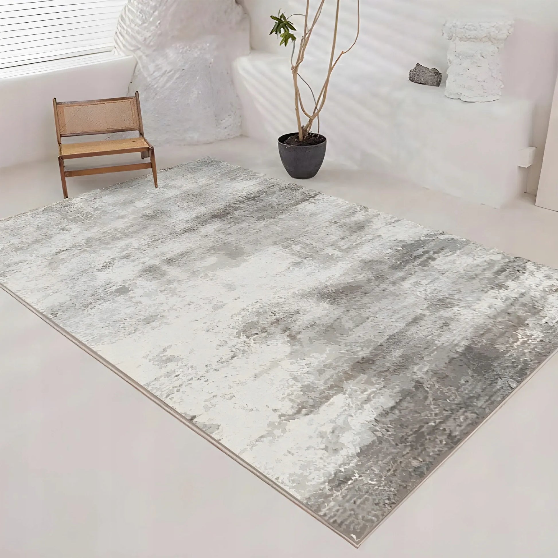 Dywan BCF 160x220 cm, pilkas marmuro raštas, neslidus, modernus Loft stilius svetainei ir kambariui