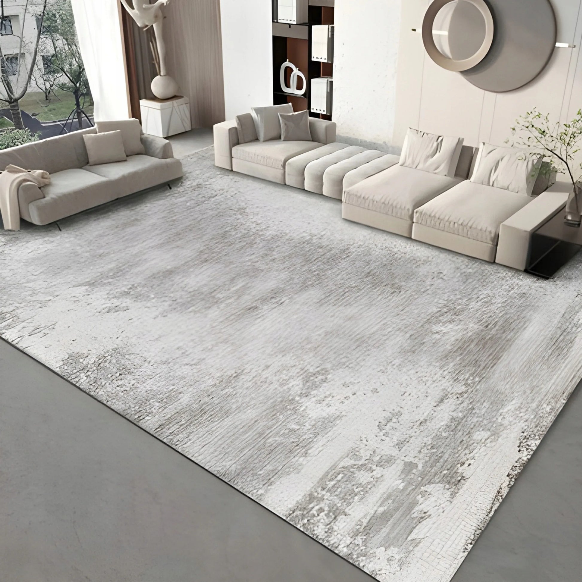 Dywan BCF 160x220 cm, pilkas marmuro raštas, neslidus, modernus Loft stilius svetainei ir kambariui
