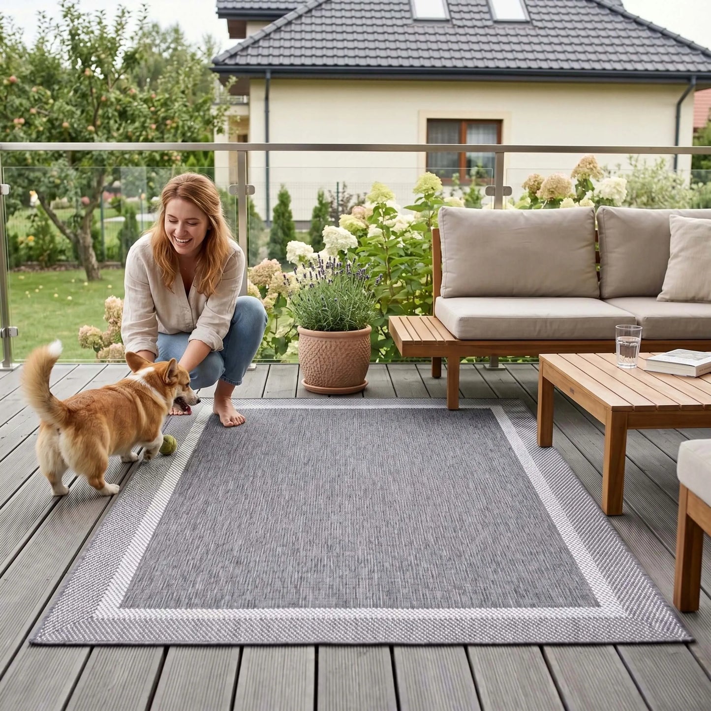 Eureka Home Lygiaustas Lauko Kilimas 60x110 cm, Atsparus Vandeniui, Pilkas