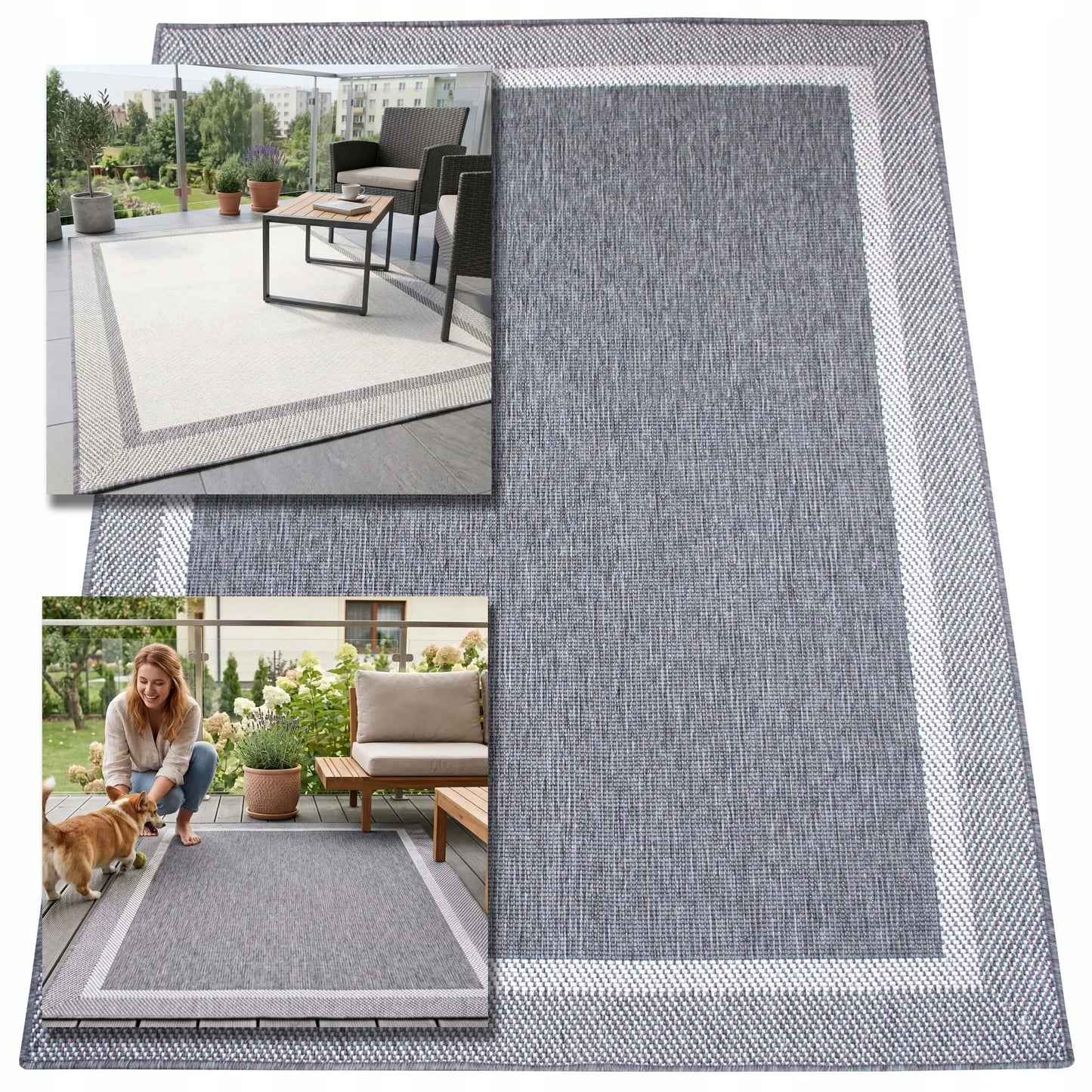 Eureka Home Lygiaustas Lauko Kilimas 60x110 cm, Atsparus Vandeniui, Pilkas