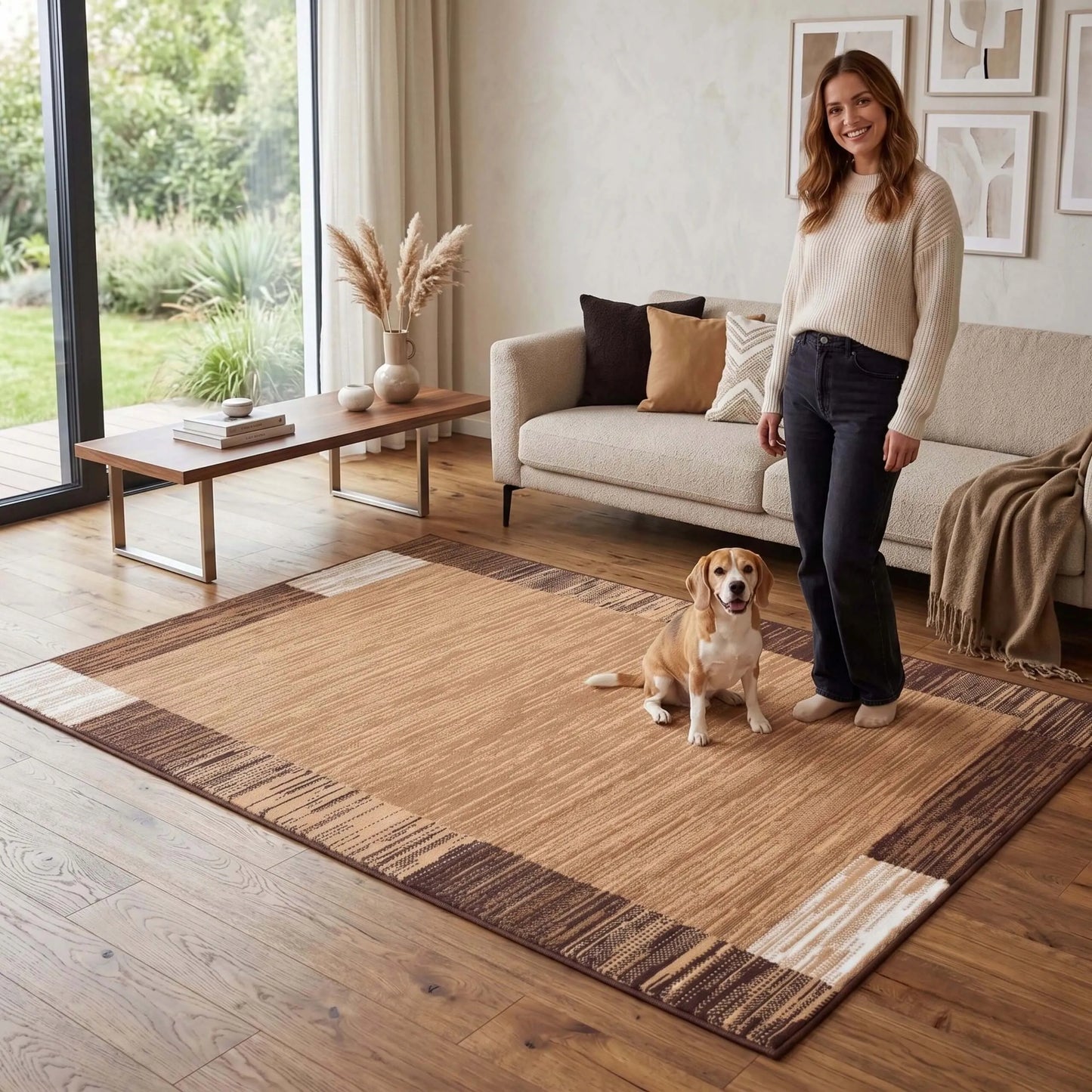 Eureka Home modernus geometrinis kilimas smėlio spalvos 100x150 cm