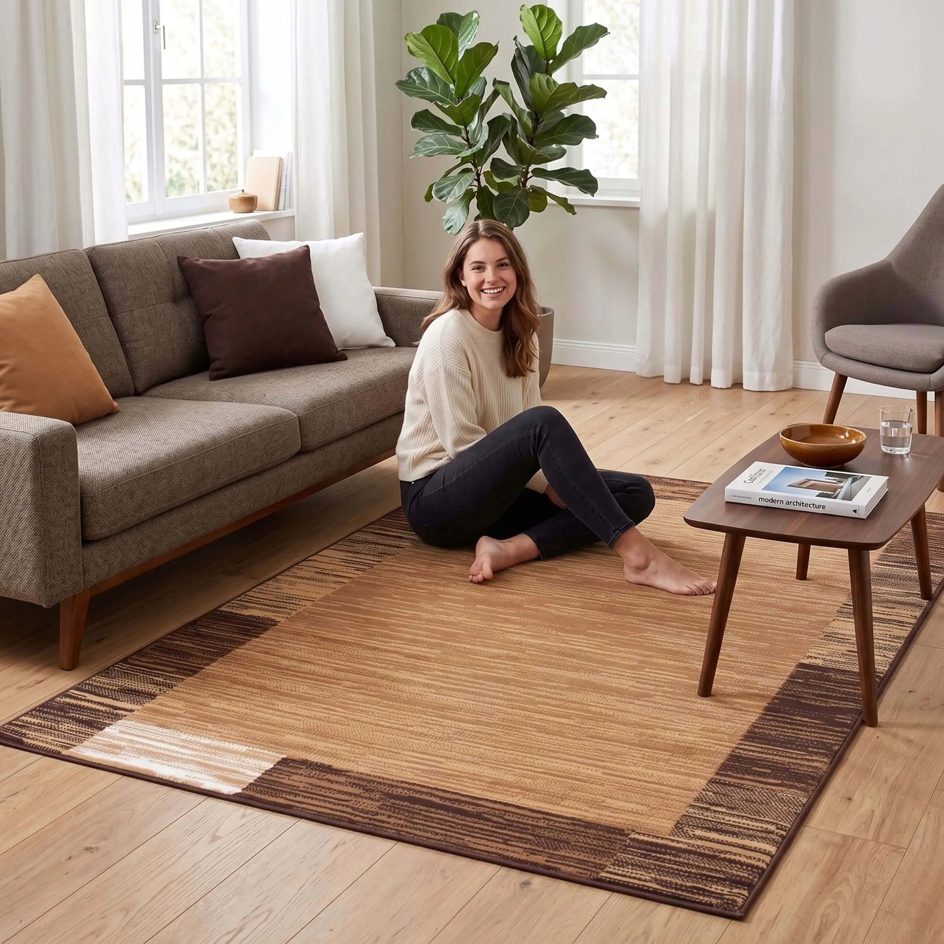 Eureka Home modernus geometrinis kilimas smėlio spalvos 100x150 cm