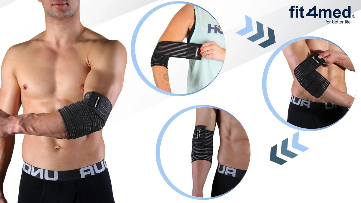 Fit4Med alkūnės stabilizatorius, kompresinė mova, elastingas tvarsčius, universalus