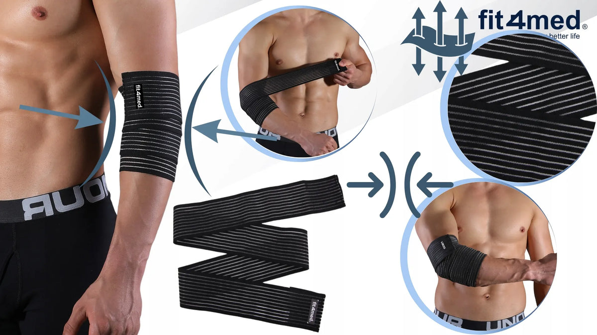 Fit4Med alkūnės stabilizatorius, kompresinė mova, elastingas tvarsčius, universalus