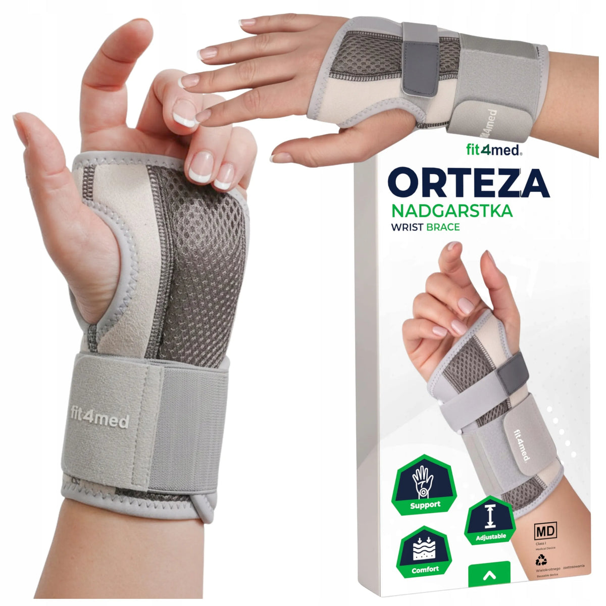 Fit4Med kairės rankos riešo įtvaras, universalus stabilizatorius