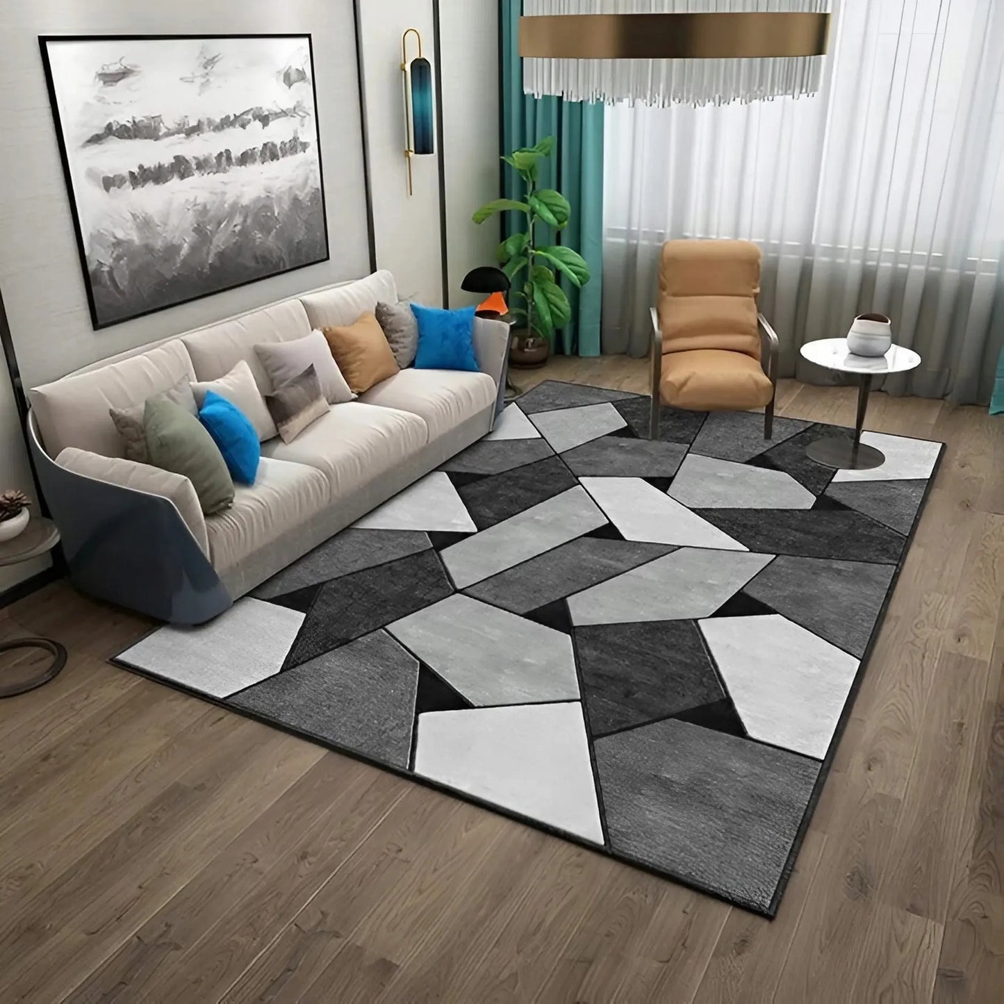 GEOMETRINIS KILIMAS 200X300 CM – MODERNUS, NESLYSTANTIS, PILKAS SVETAINĖS KILIMĖLIS