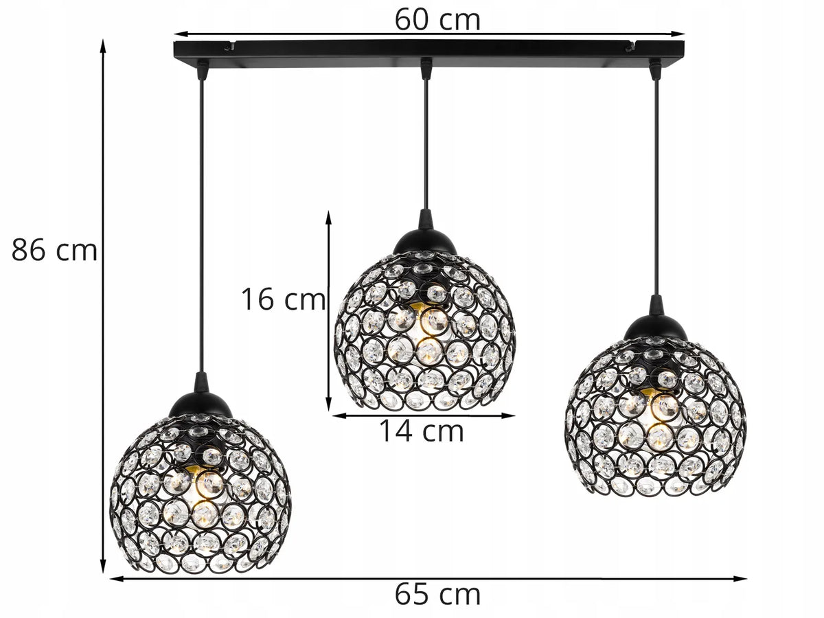 GLAMŪRINIS TRIJŲ ŠVIESOS ŠALTINIŲ PAKABINAMAS LUBINIS ŠVIESTUVAS „CRYSTAL“ SU KRIŠTOLINIAIS ELEMENTAIS