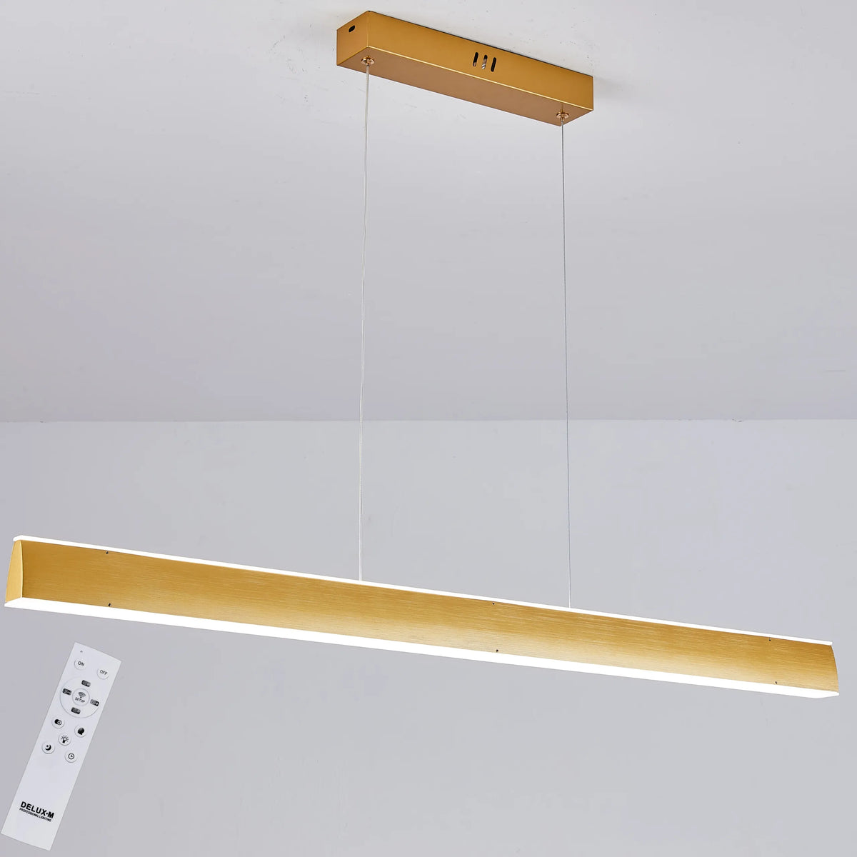 Ilga pakabinama auksinė lubinė LED lempa – šviestuvas su pulteliu, 44 W, 100 cm