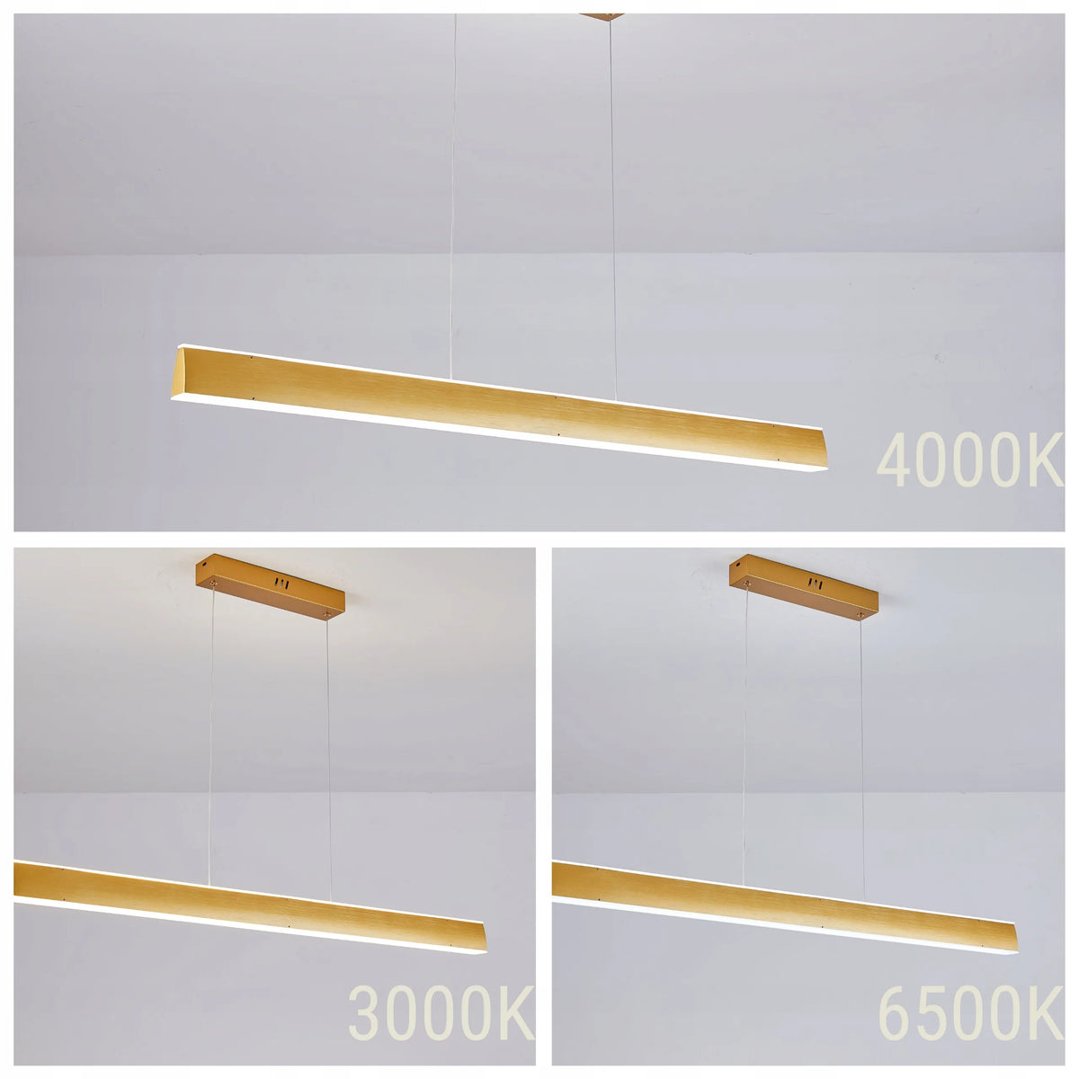 Ilga pakabinama auksinė lubinė LED lempa – šviestuvas su pulteliu, 44 W, 100 cm
