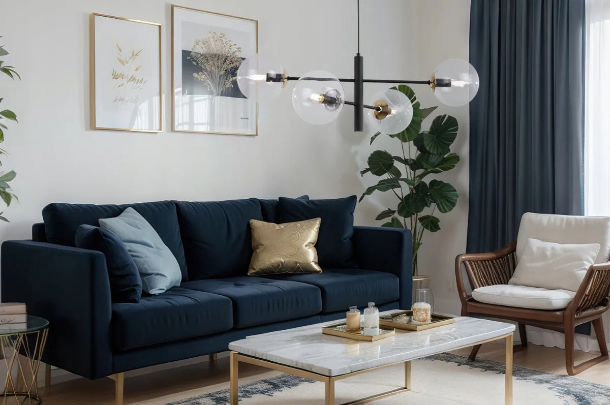 Juodai auksinis lofto stiliaus pakabinamas lubinis šviestuvas „Light Home Vicenza“ su stikliniais rutulio formos gaubtais, 4 × E14