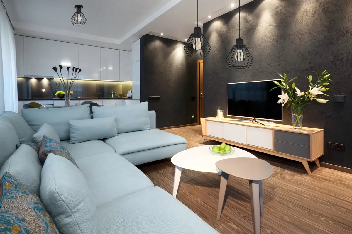 Juodas dvigubas pakabinamas lubinis šviestuvas-šviestuvų juosta „Light Home NUVOLA“ lofto stiliui svetainei