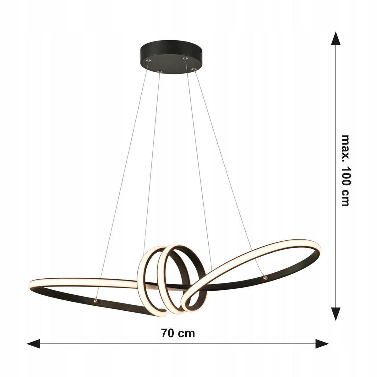 Juodas modernus pakabinamas lubinis šviestuvas – 70 cm LED sietynas su nuotolinio valdymo pulteliu, 3 šviesos spalvos