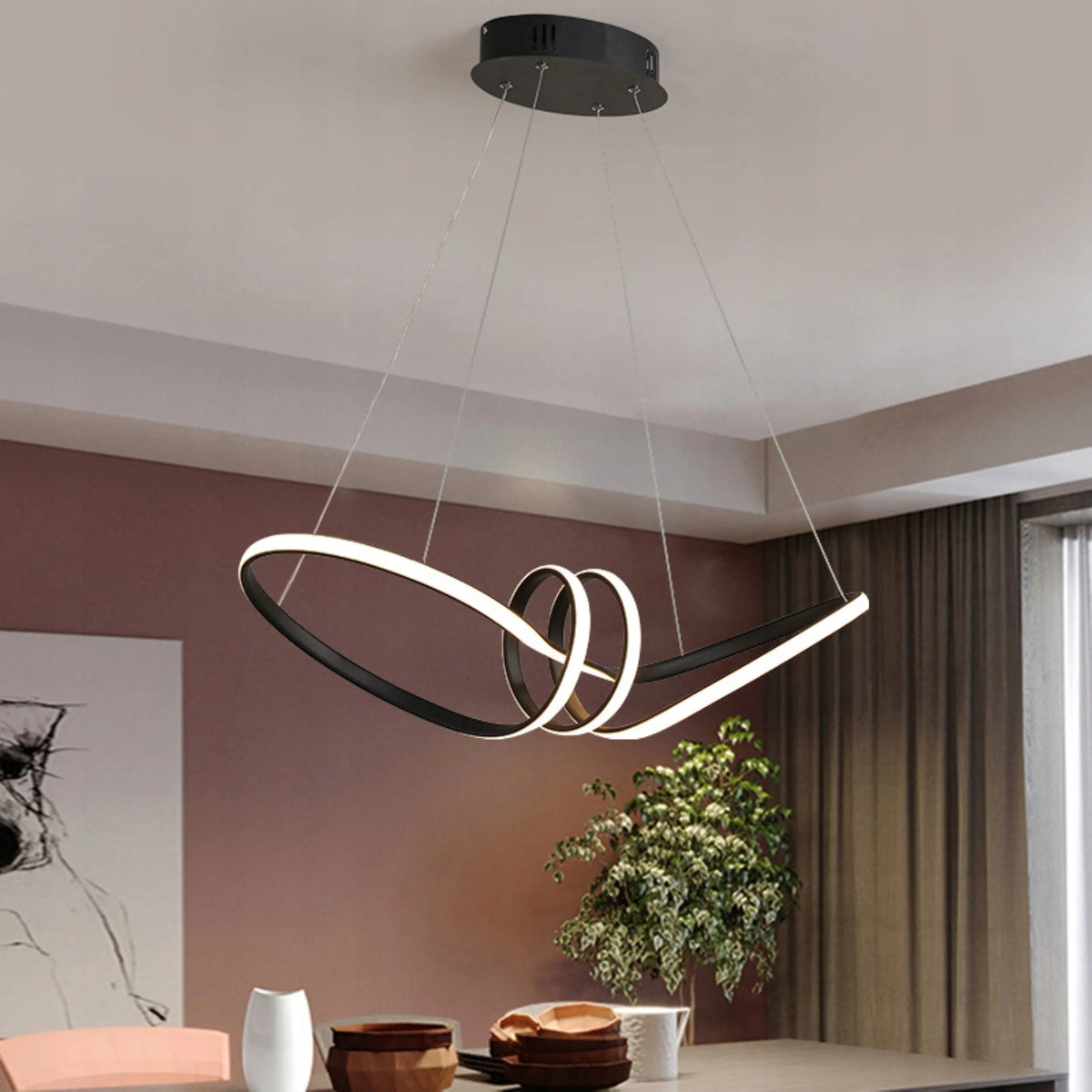 Juodas modernus pakabinamas lubinis šviestuvas – 70 cm LED sietynas su nuotolinio valdymo pulteliu, 3 šviesos spalvos