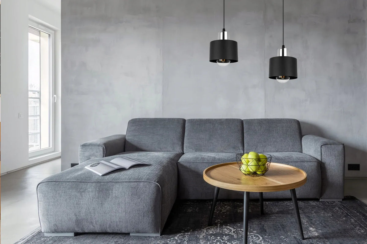 JUODAS PAKABINAMAS LUBINIS ŠVIESTUVAS „PANTA“ LOFT, MODERNUS ŠVIESTUVAS VIRTUVEI VIRŠ STALO
