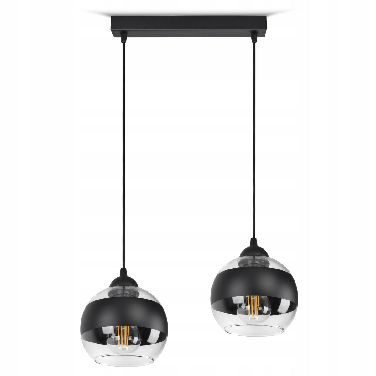 Juodas pakabinamas lubinis šviestuvas-sietynas su stikliniais gaubtais Black Belt BZ2 LED E27