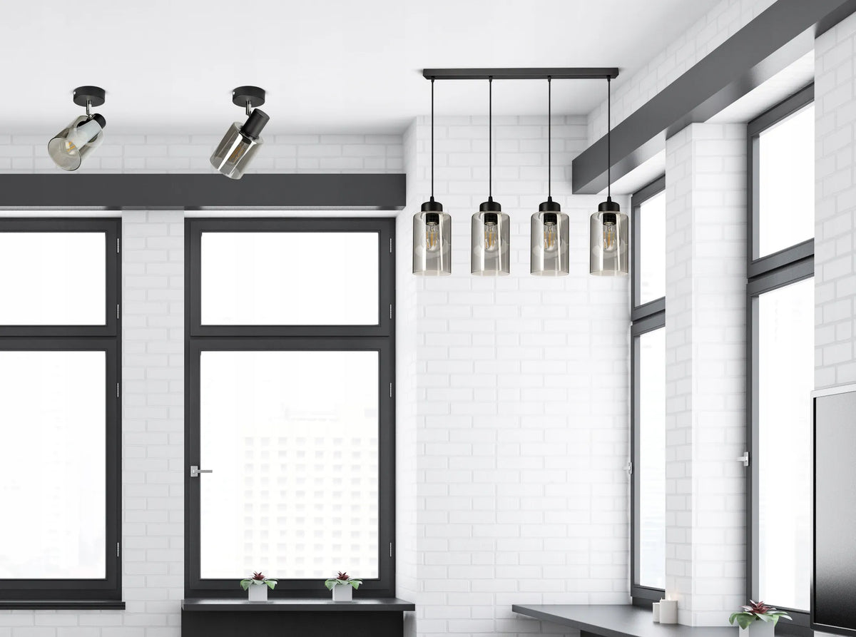 Kabamasis lubinis šviestuvas, juodas stiklinis „Glass Tube“ 535-BZ4 LED E27
