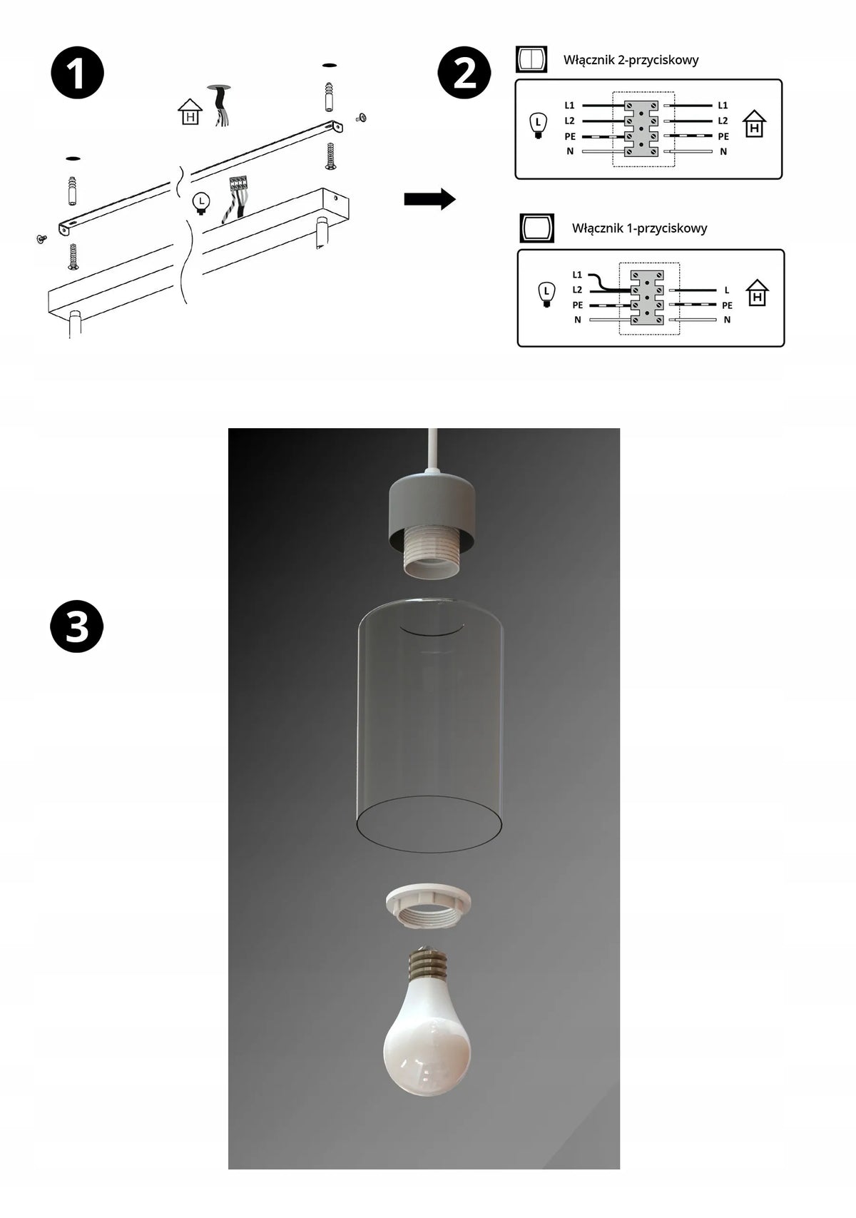 Kabamasis lubinis šviestuvas, juodas stiklinis „Glass Tube“ 535-BZ4 LED E27