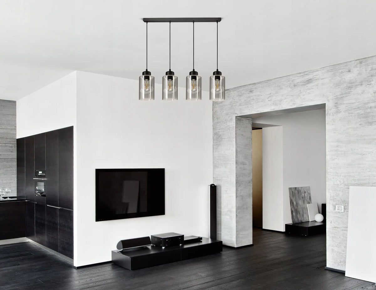 Kabamasis lubinis šviestuvas, juodas stiklinis „Glass Tube“ 535-BZ4 LED E27
