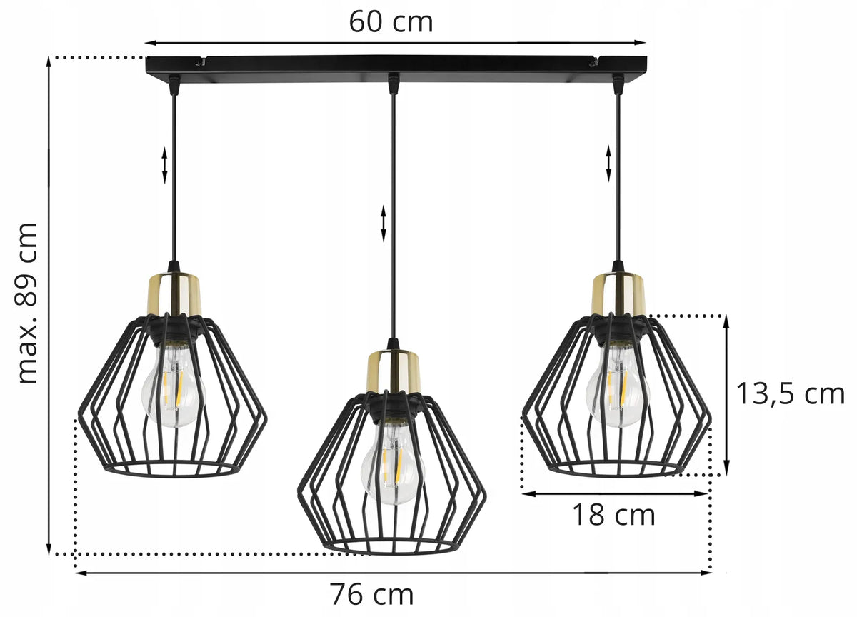 Kabantinis lubinis šviestuvas „Light Home Nuvola“ NUVOLA 2500/3, juodas su auksiniais atspalviais, 3 lempučių, lofto stiliaus