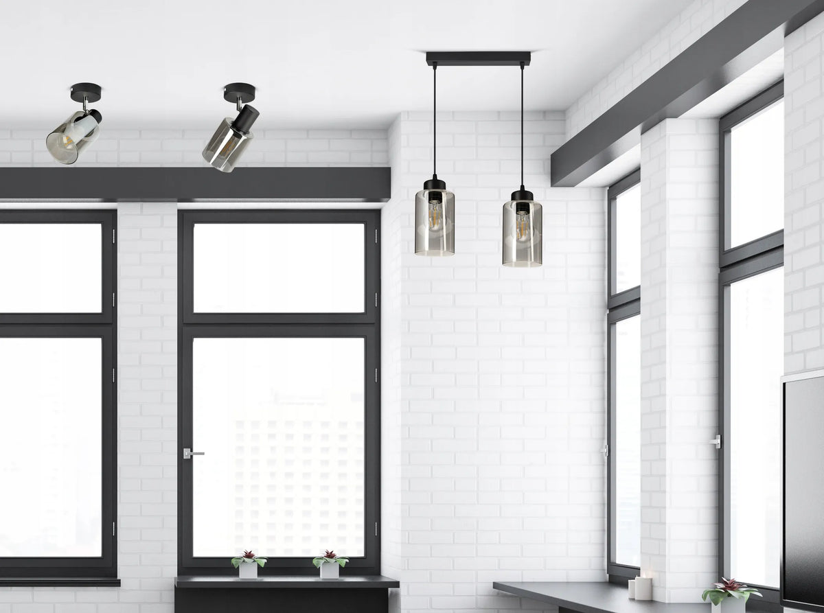 Kabantis lubinis šviestuvas „Glass Tube“ 535-BZ2, juodas, stiklinis, LED E27